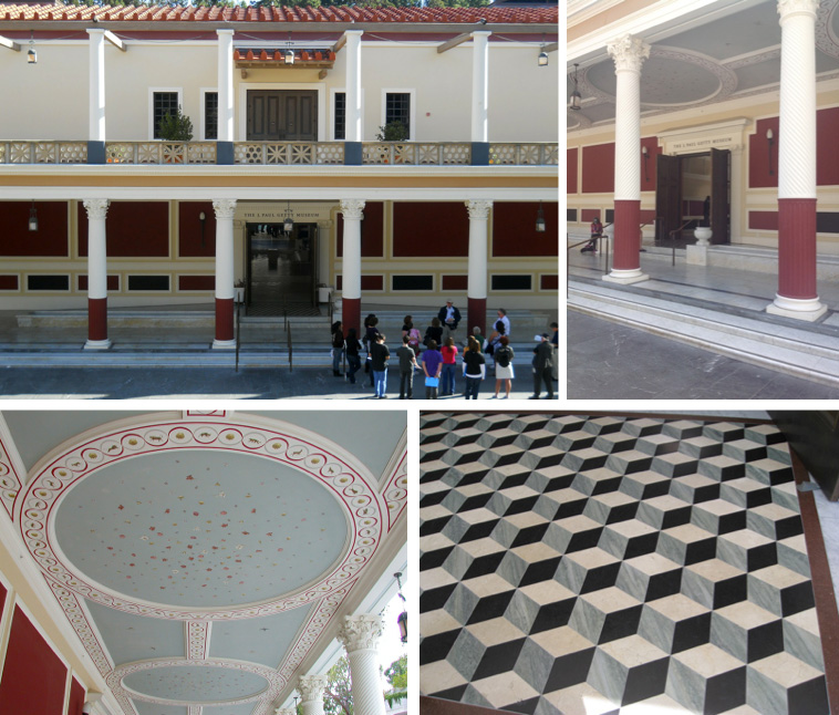 Architecture Tour entrance & painted ceilings, marble tiled floors, Roman column details