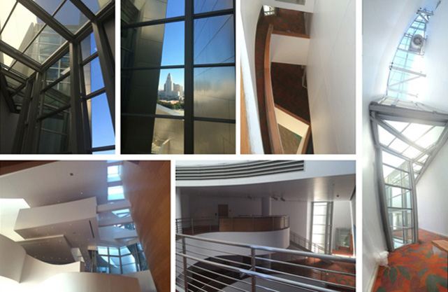 Views of inside the stairwell from the 5th floor overlook entrance.